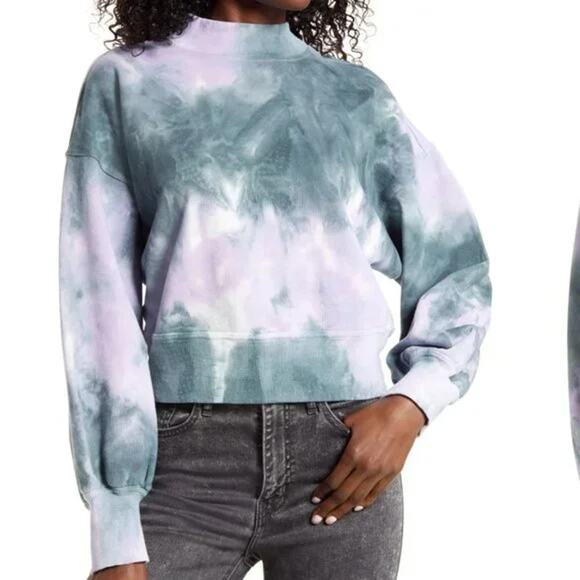 All In Favor Crop Crew Neck Sweatshirt Sz Medium Green & Purple Tie Dye NWT - Picture 1 of 7